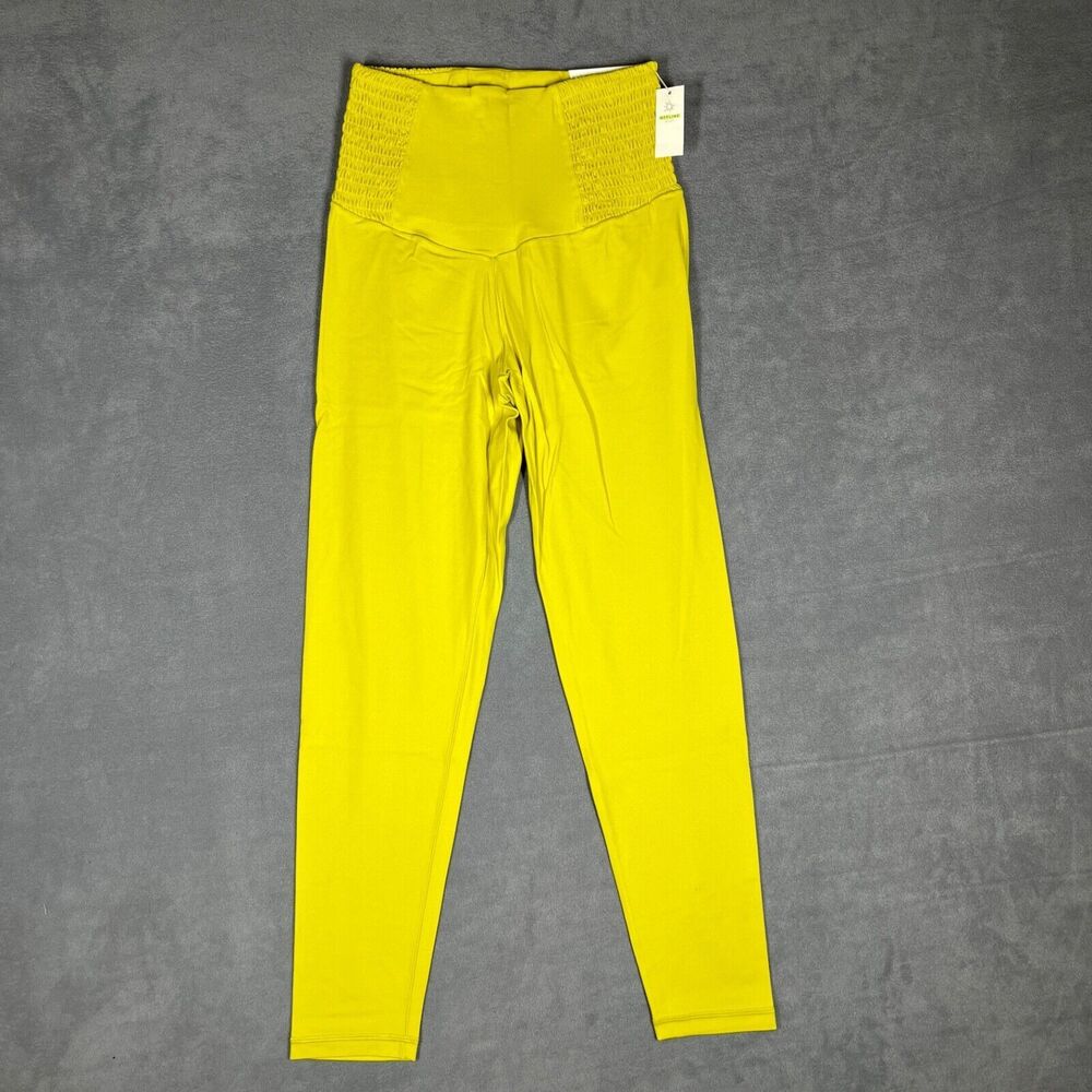 Offline by‎ Aerie Real Me Leggings Medium Yellow 7/8 Smocked Waist Hi-Rise NWT